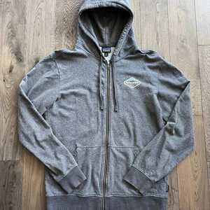 Patagonia Men's Full Zip Logo Graphic Hoodie Size M Organic Cotton Gray Athletic